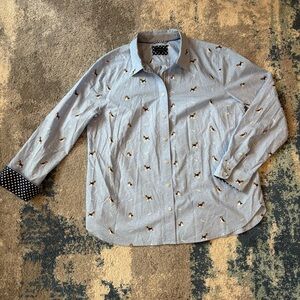 Talbots classic preppy Button-up Shirt Dog Print contrast cuffs